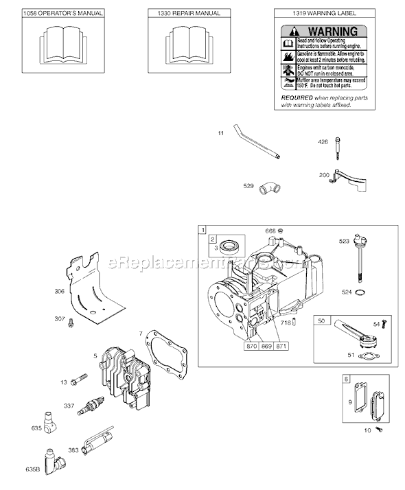 Page A Diagram and Parts List for 9T500SERIES  Briggs and Stratton Engine